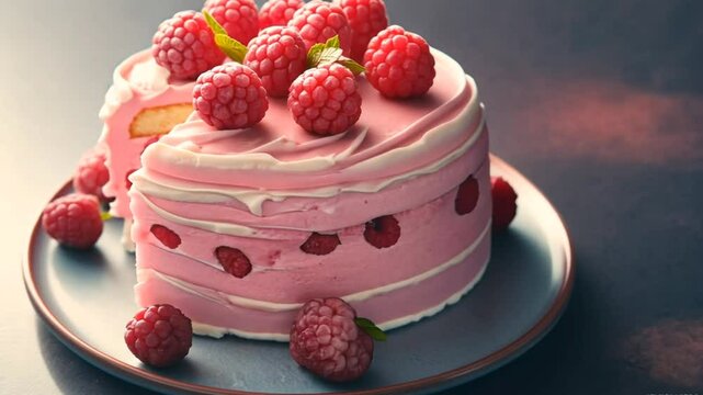 Moist and flavorful raspberry lemonade cake cut out on an isolated simple minimalist background