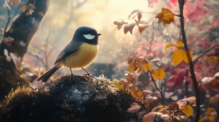 The Great Tit, Parus major, is sitting in color environment of wildlife