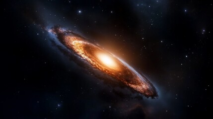Fototapeta premium Spiral galaxy with bright core, cosmic dust, and stars.