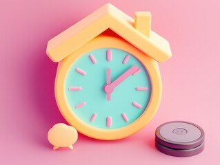 Colorful alarm clock displaying time vibrant pink background creative digital art playful atmosphere