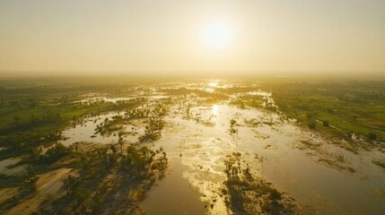 Aerial View of Marshes Under Bright Midday Sunlight