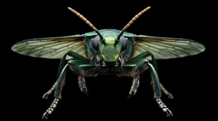 Close-up of green insect on black background