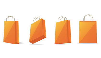 Several orange shopping bags in different perspectives.