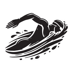 Swimming Silhouette Vector Illustration, Solid White Background.