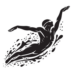 Swimming Silhouette Vector Illustration, Solid White Background.