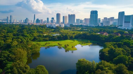 Obraz premium Aerial View of Urban Sprawl Near National Park