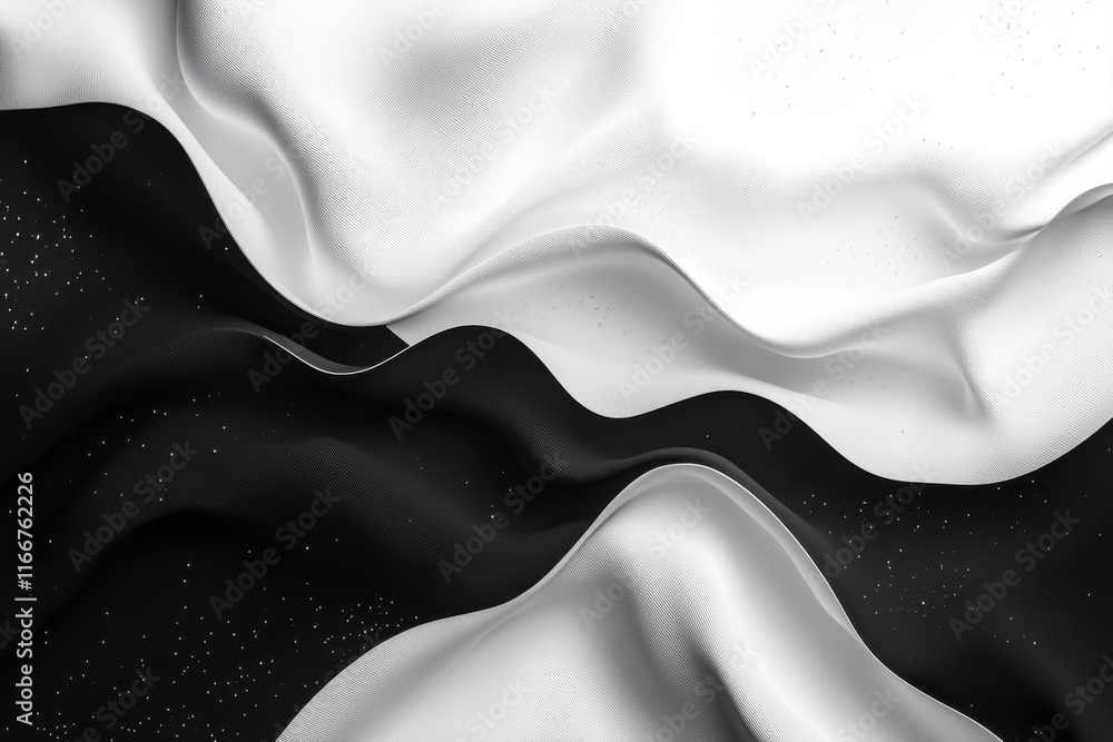 Poster elegant waves of black and white fabric create a striking contrast with smooth textures and gentle c