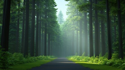 Fototapeta premium A forest path with trees on both sides