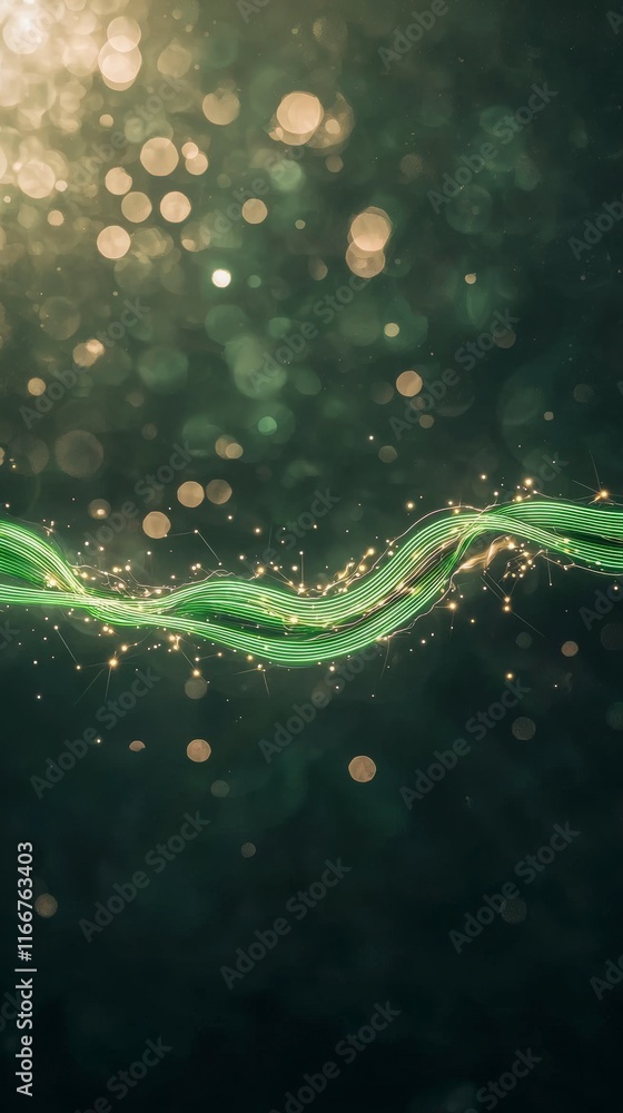 Poster abstract green neon wave futuristic background glowing lines bokeh lights data transfe