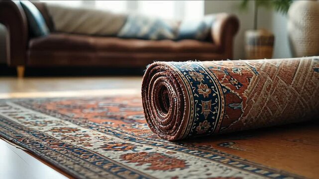 rug with a floral design. The rug is laying on a wooden floor. The rug is a beautiful piece of art that adds a touch of elegance to the room