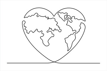 Continuous one line art drawing world map of the Earth. Hand-drawn vector illustration