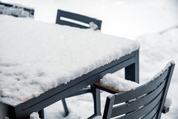 garden table under snow