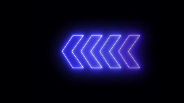 A 3D animation of glowing colorful neon arrows isolated on a black background. arrows neon night arrow neon café Left arrow for road direction. Flashing direction indicators 