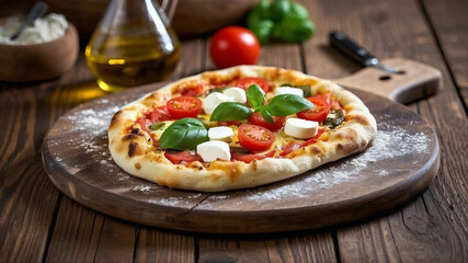 a pizza on a wooden board
