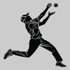 cricket player silhouette vector design art and illustration