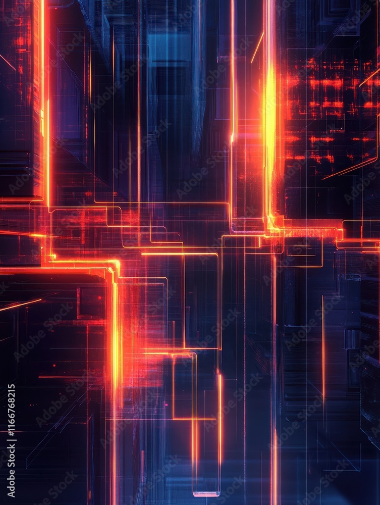 Poster abstract digital background with glowing neon lines and cyberpunk elements