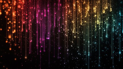 Bright rainbow colorful laser lights background, with sparkles and sparkling light streaks in various colors.