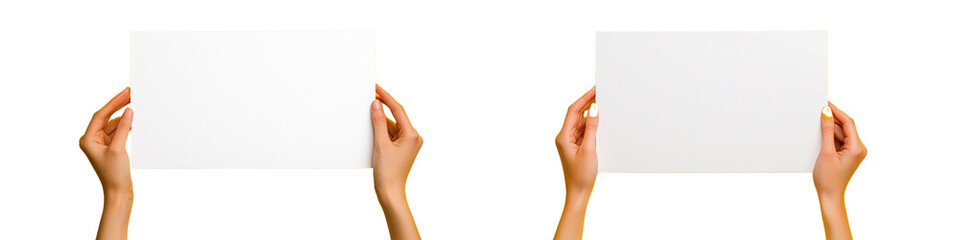Obraz premium Two hands holding white papers