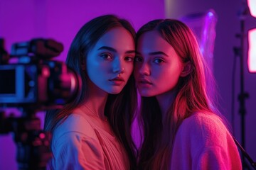 Two Women in Front of Camera