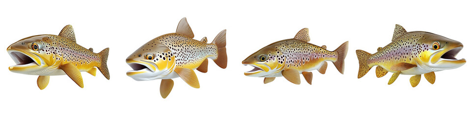 Naklejka premium Four fish are shown in a row, with the first fish having its mouth open
