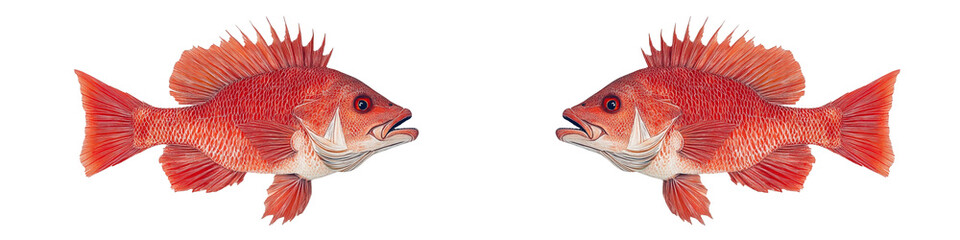 Fototapeta premium Two red fish with white spots on their bodies