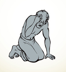 Vector drawing. Man bow praying