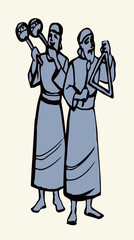 Vector drawing. People playing music