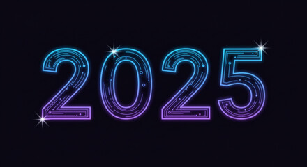 Vibrant new year 2025 celebration background: Festive, gradient, neon sign numeral design for marketing and celebration.