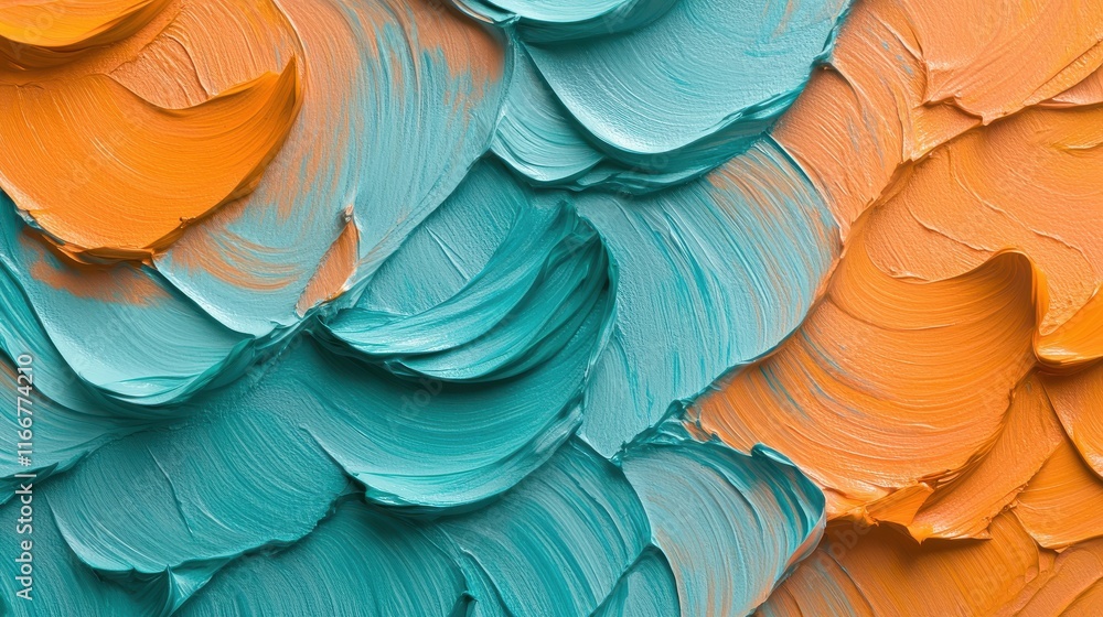 Poster abstract textured background with a brushstroke pattern in orange and teal gradient.