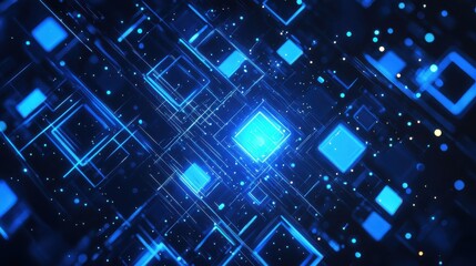 Blue Square Shapes Abstract Elegant technology background with glowing lines. Modern royal blue background.