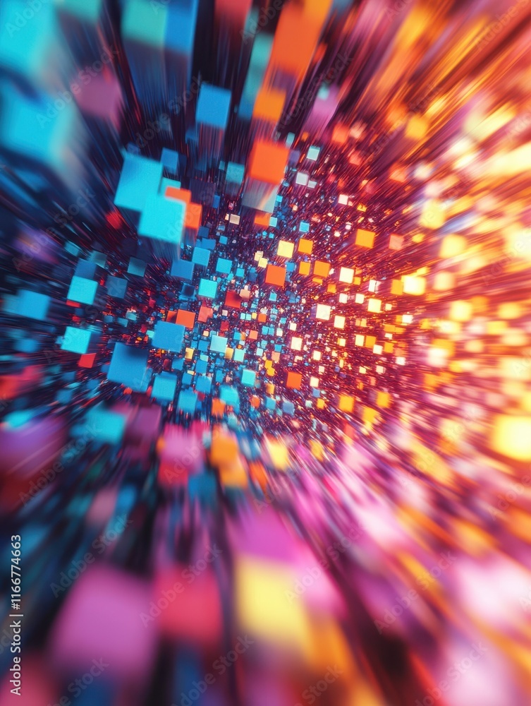 Aufkleber abstract colorful blurry pixel blocks background. bg and technology, digital world concept. 3d rende