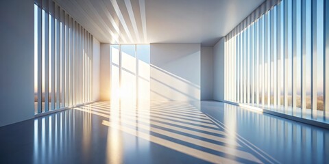 Obraz premium Abstract White Studio Background with Dramatic Window Shadows and Sunlight Beams