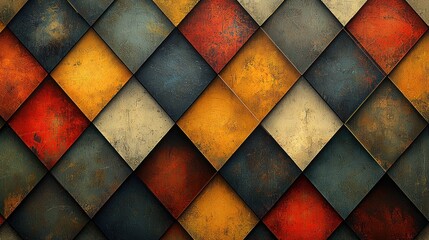 Fototapeta premium Colorful geometric pattern with textured diamonds.