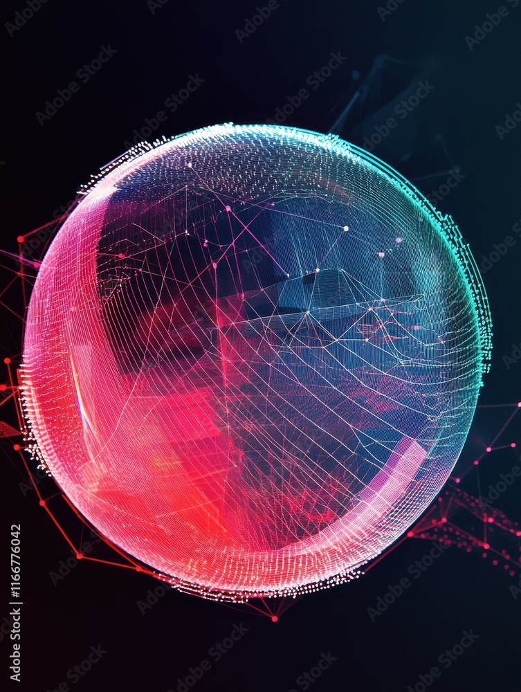 Poster technology image of globe. abstract polygonal shapes. background with connecting dots and lines. gra