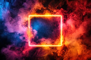 Neon Frame in Cloud of Smoke