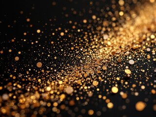 Dynamic abstract gold glitter explosion on a dark background, a luxurious design for high-end or festive projects.