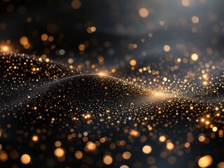 Naklejka premium Dynamic abstract golden light trails on a black background, creating a modern and sparkling design for creative projects.
