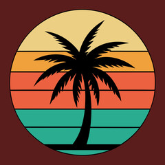 palm tree on retro vintage background Abstract background with a palm gradient Silhouettes of palm trees