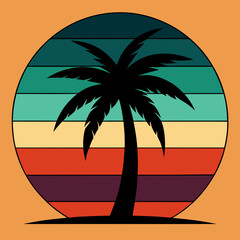 palm tree on retro vintage background Abstract background with a palm gradient Silhouettes of palm trees
