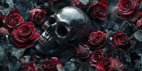 Skull with Red Roses