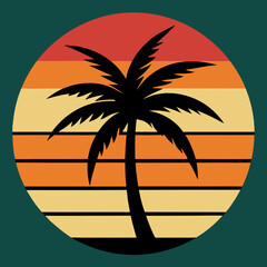 palm tree on retro vintage background Abstract background with a palm gradient Silhouettes of palm trees