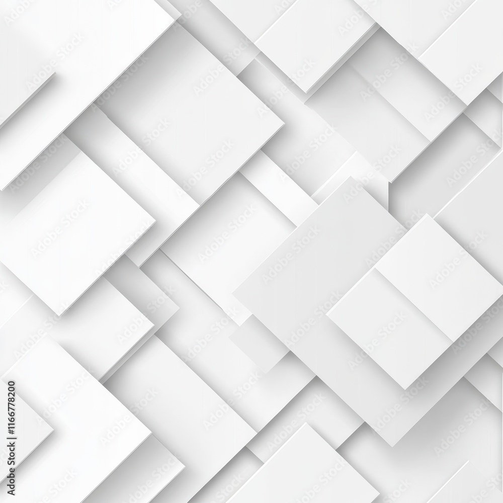 Poster modern white and light grey square overlapped pattern on background with shadow. white background. m