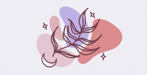 Abstract boho background modern drawing of a flower contemporary shapes art leaf organic cover 