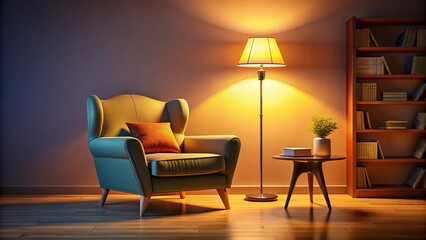 Cozy Reading Nook Silhouette: Floor Lamp, Books, and Furniture