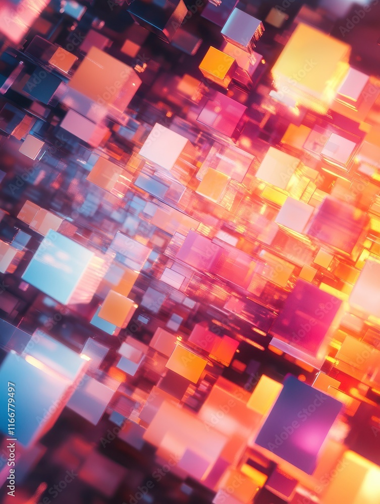 Aufkleber abstract colorful blurry pixel blocks background. bg and technology, digital world concept. 3d rende