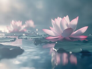 Pink Flowers Floating on Water