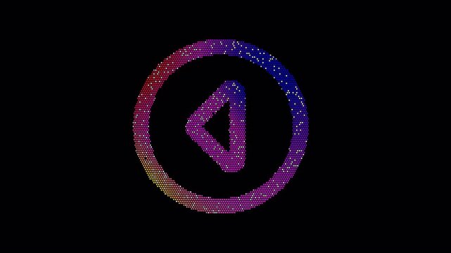 Icon caret circle left is made up of LED square shapes that shimmer and flicker. There are black dead diodes. In-Out looped. Alpha BW at the end