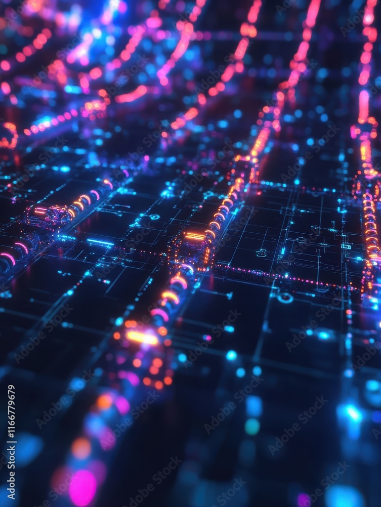 Poster cryptocurrency blockchain network background. bright glowing symbols. futuristic big data informatio