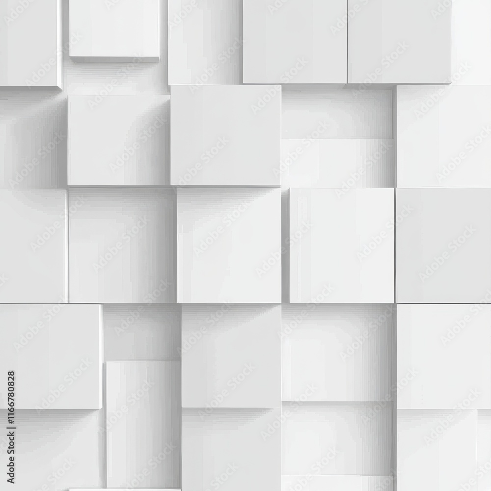 Aufkleber modern white and light grey square overlapped pattern on background with shadow. white background. m