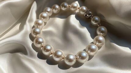 Obraz premium Elegant White Pearl Bracelet on Soft Satin Background